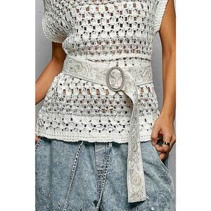 "Pearl Gray" Beaded Embellished Belt in Ivory and Silver